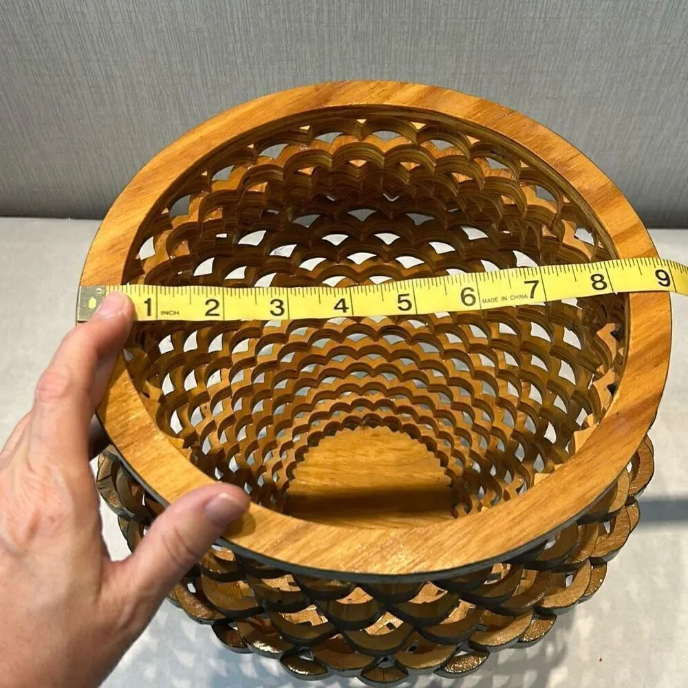 Vintage Handcrafted Wooden Decorative Tornado Bowl Vase Scroll Saw Scalloped